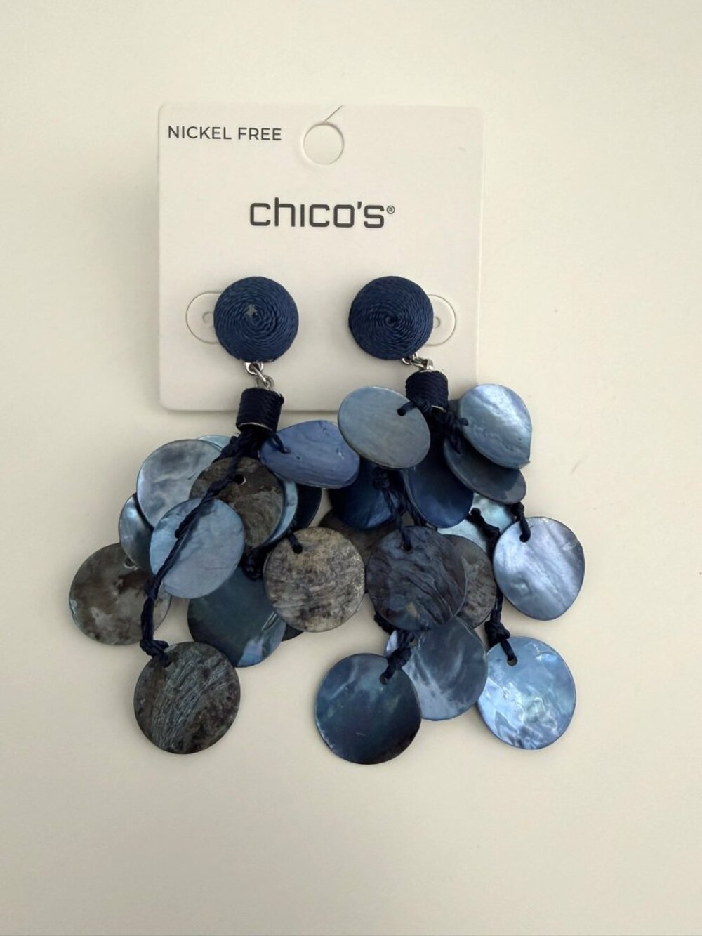 Chico's Blue Iridescent Shell Discs Cluster Earrings